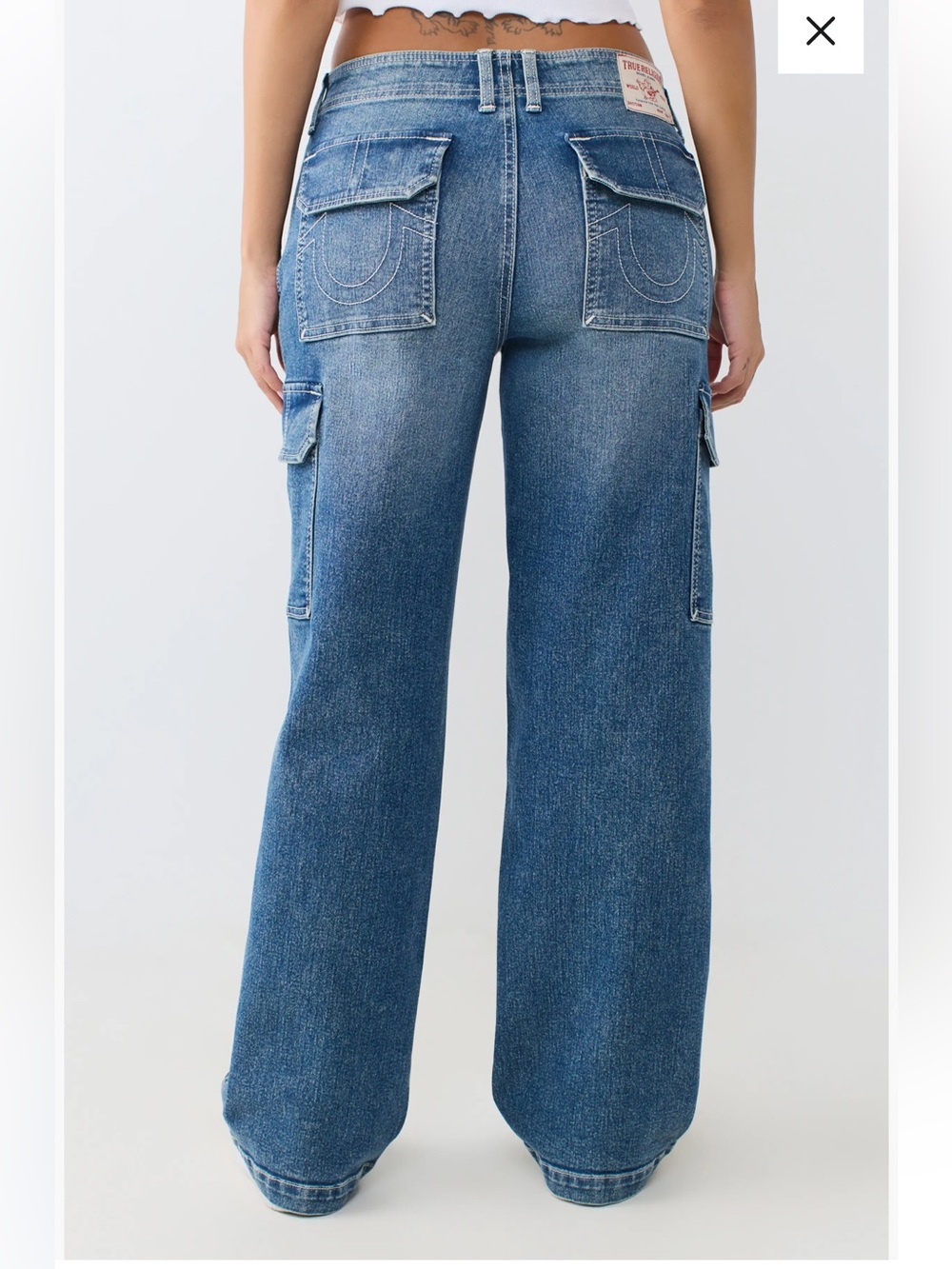 NWT TRUE RELIGION Women's Denim Cargo Jeans Straight Medium Blaze Wash Size 26 - Picture 8 of 16